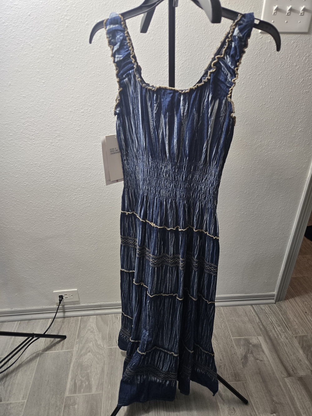 Smocked Navy Blue Tiered Maxi Dress with Button Front - Picture 6 of 10
